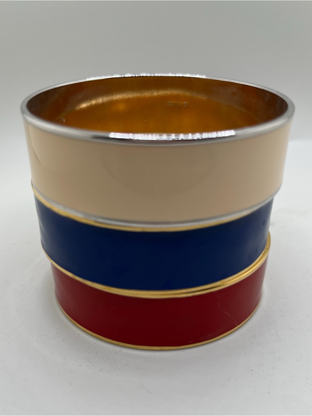 Vintage 80s Monet 4th of July Red White Blue Enamel Bangle Bracelets Set Signed